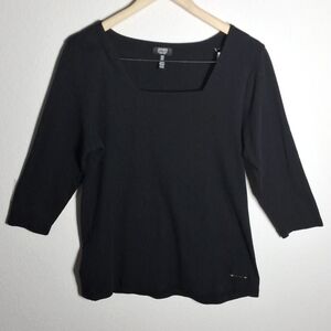 Jones New York Top Shirt Women's Zise XL Black color 3/4 Sleeves square Neck